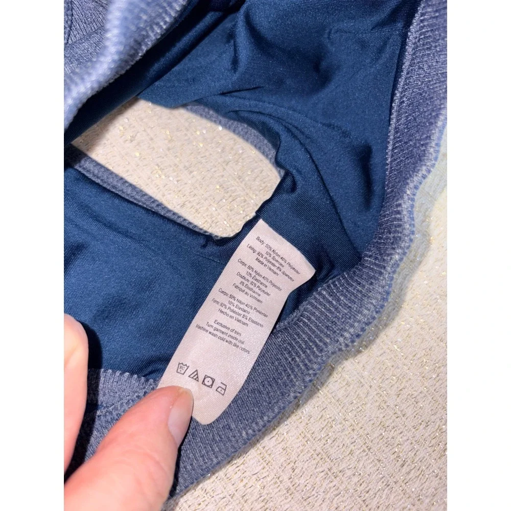 Alo Yoga togetherness Surplice Ribbed Sports Bra Small Blue Wrap Front Racerback